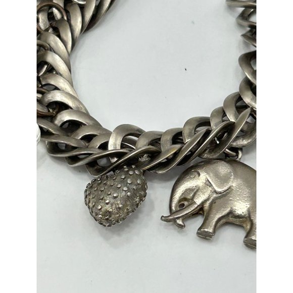 Vintage Loaded Charm Bracelet Lucite Beads Elephants Flat Links Figural Bracelet - Picture 7 of 8
